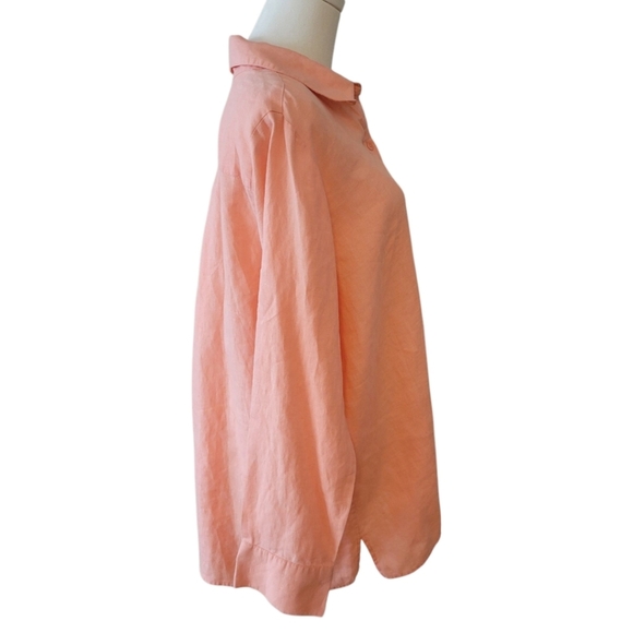 Kate Hill Coral Linen Button Up Shirt Size Large - Picture 2 of 4